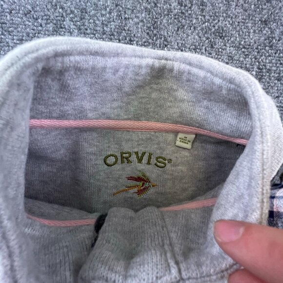 Orvis Womens Sweatshirt Pullover 1/4 Button Solid Gray Long Sleeve Knit Cotton - Picture 8 of 10